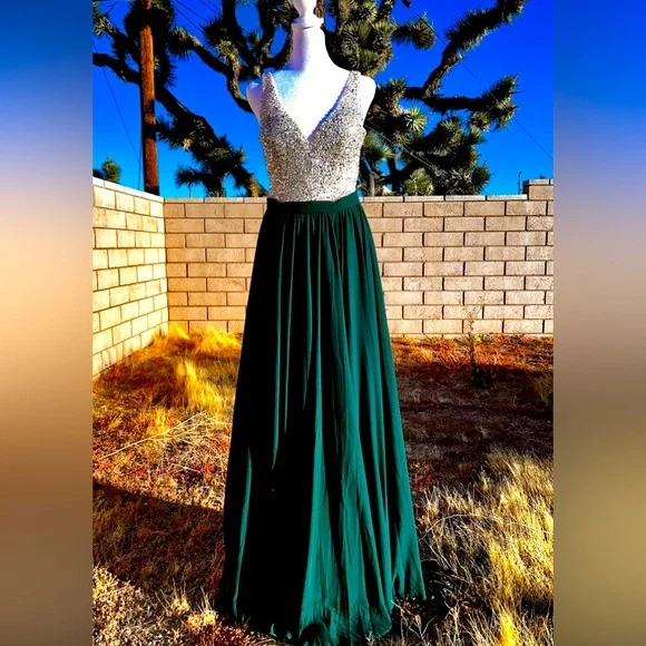 ROSEMORE Couture Prom Sheer Illusion Gown Flowing Long Draping Skirt! M - Picture 2 of 10